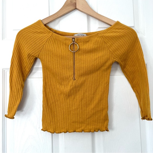 Papaya Zip Front Yellow Crop Top Mid Sleeves - Picture 7 of 9